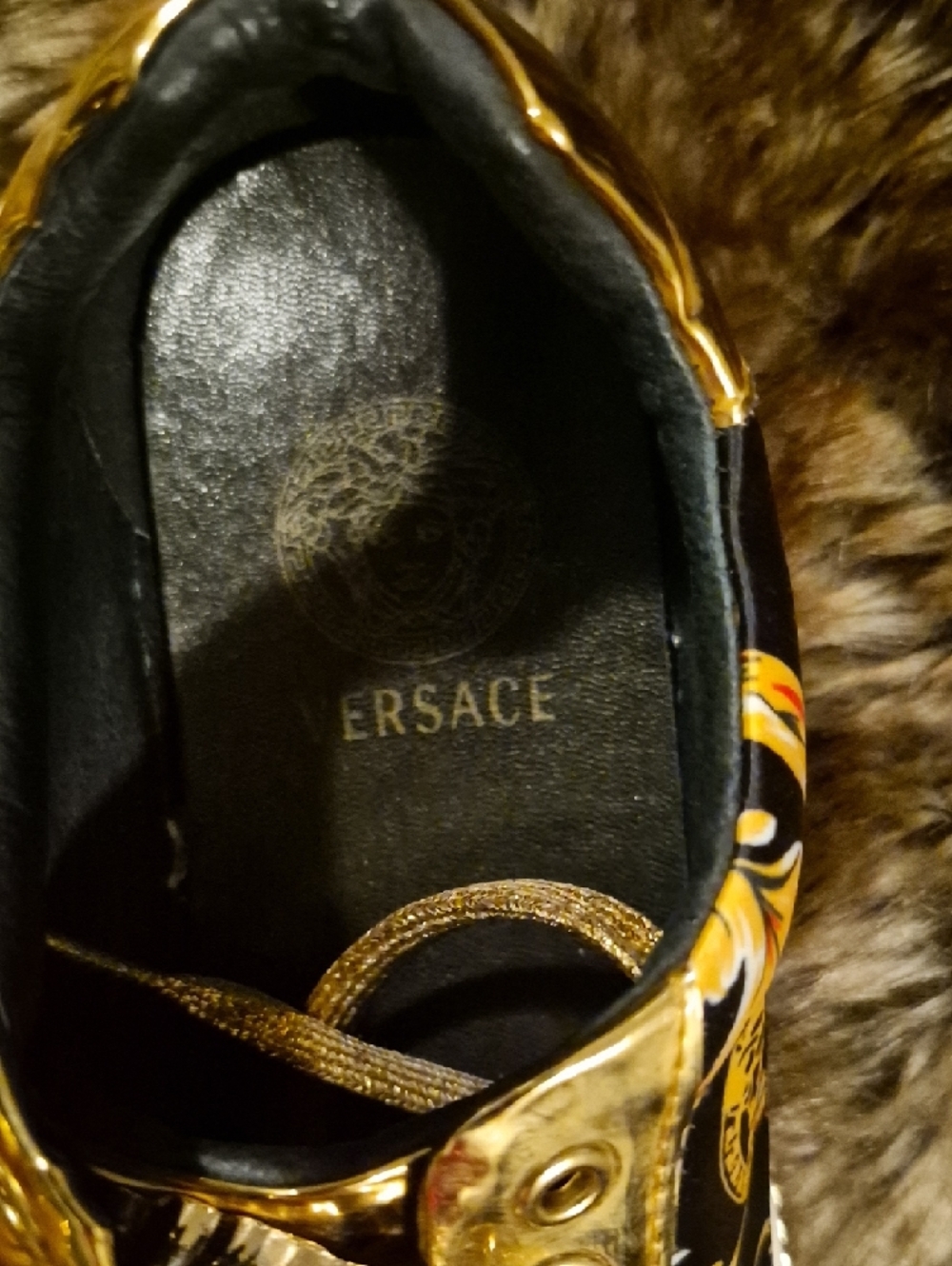 Versace Black and Gold Baroque Logo Trainer - Picture 3 of 3